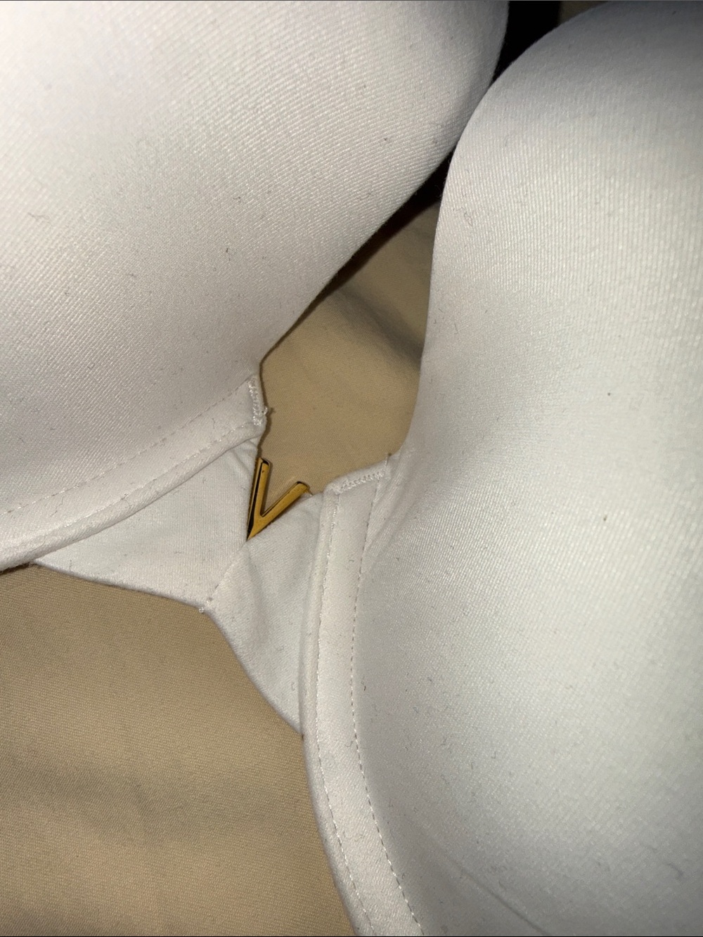 White Bra with Gold V Accent